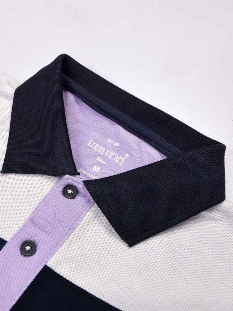 Summer Polo Shirt For Men-Light Purple with Navy & White-LOC0059