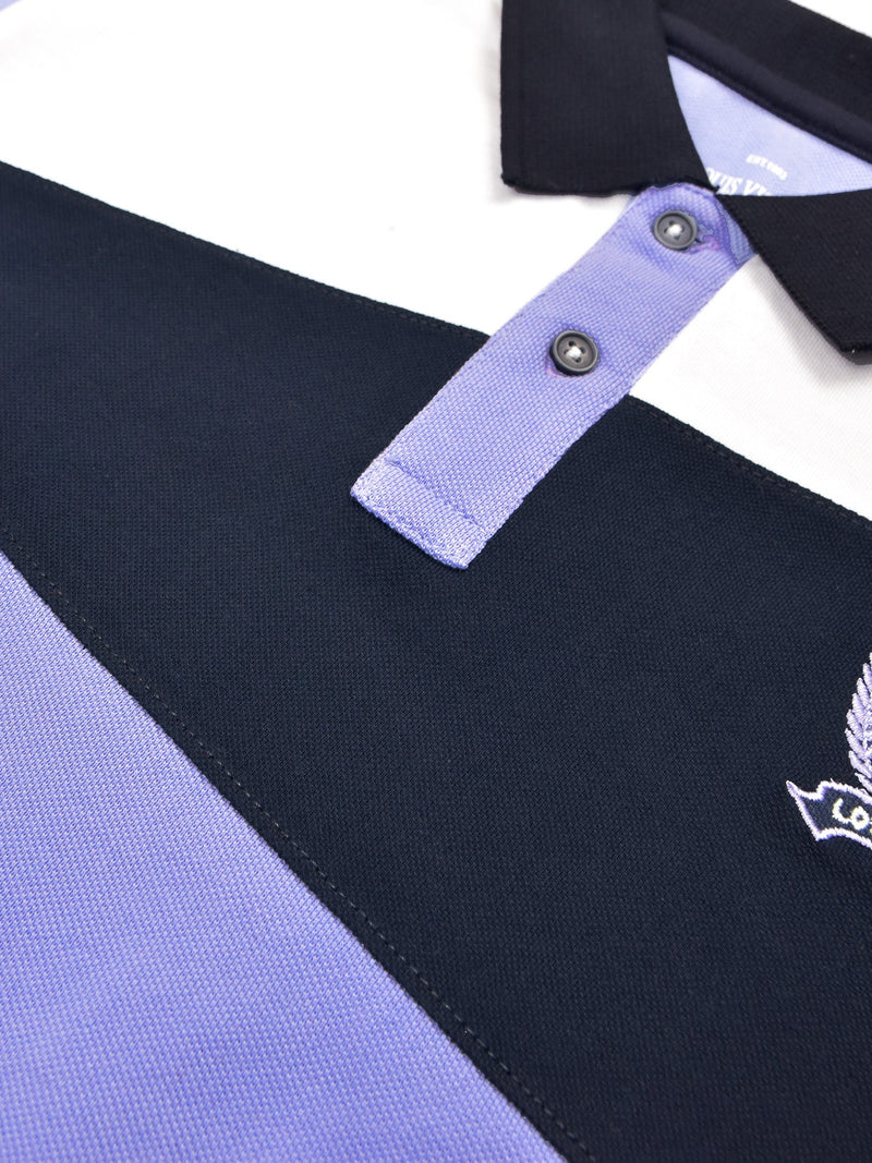 Summer Polo Shirt For Men-Light Blue with Navy & White-LOC0058