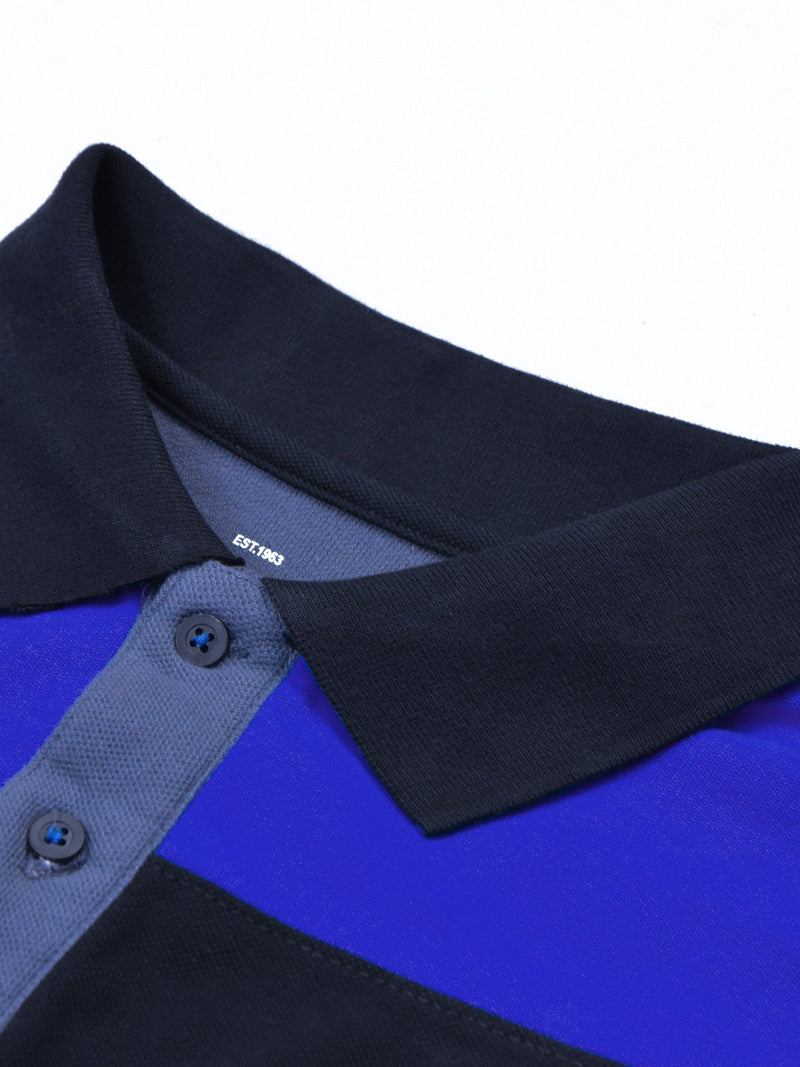 Summer Polo Shirt For Men-Slate Blue with Black Blue-LOC0057
