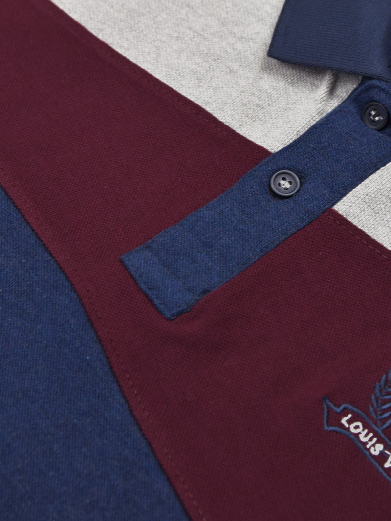 Summer Polo Shirt For Men-Navy Melange with Maroon & Grey-LOC0054