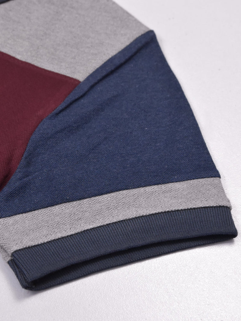 Summer Polo Shirt For Men-Navy Melange with Maroon & Grey-LOC0054