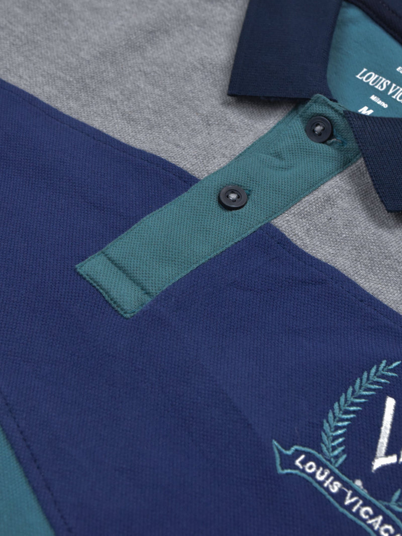 Summer Polo Shirt For Men-Light Cyan Green with Blue & Grey-LOC0052