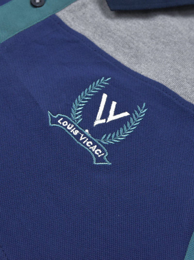 Summer Polo Shirt For Men-Light Cyan Green with Blue & Grey-LOC0052