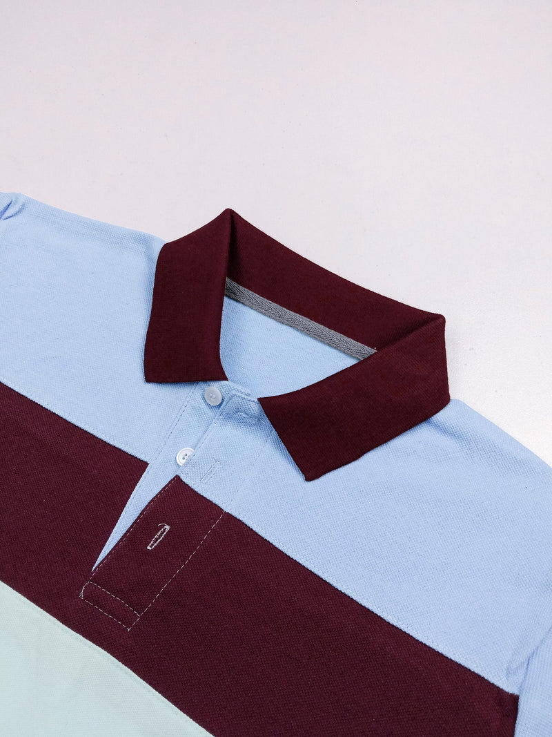 Summer Polo Shirt For Men-Light Grey with Maroon & Sky-LOC0044