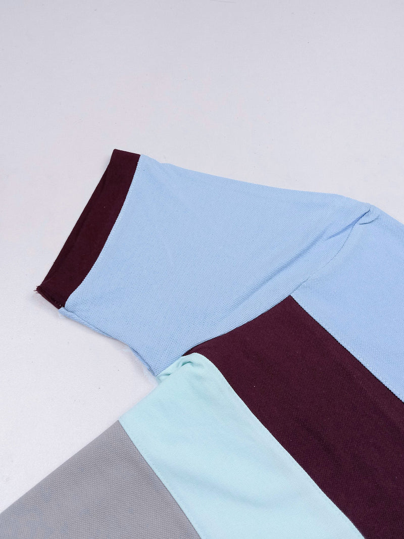 Summer Polo Shirt For Men-Light Grey with Maroon & Sky-LOC0044