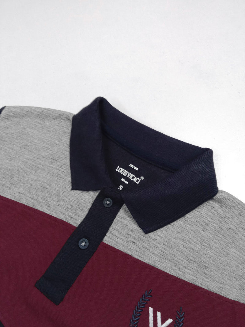 Summer Polo Shirt For Men-Navy with Grey Melange & Maroon-LOC0062