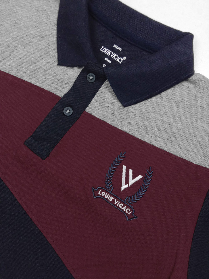 Summer Polo Shirt For Men-Navy with Grey Melange & Maroon-LOC0062