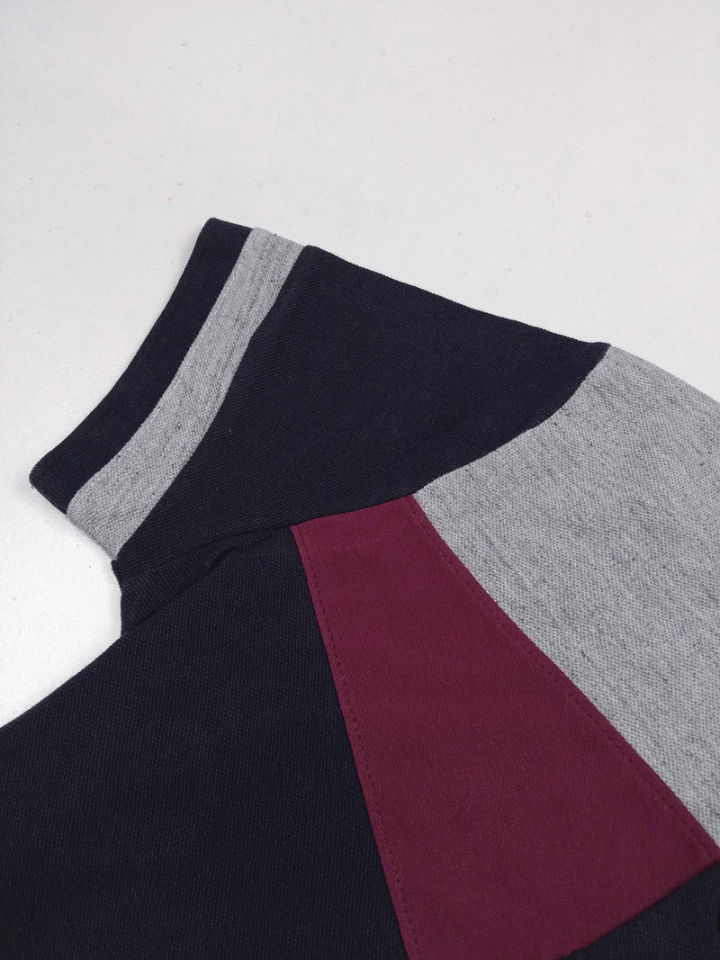 Summer Polo Shirt For Men-Navy with Maroon & Grey Melange-LOC0043