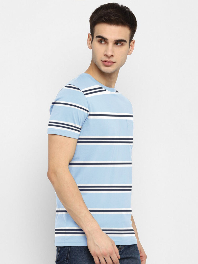 Summer Tee Shirt For Men-Sky with Stripe-LOC07