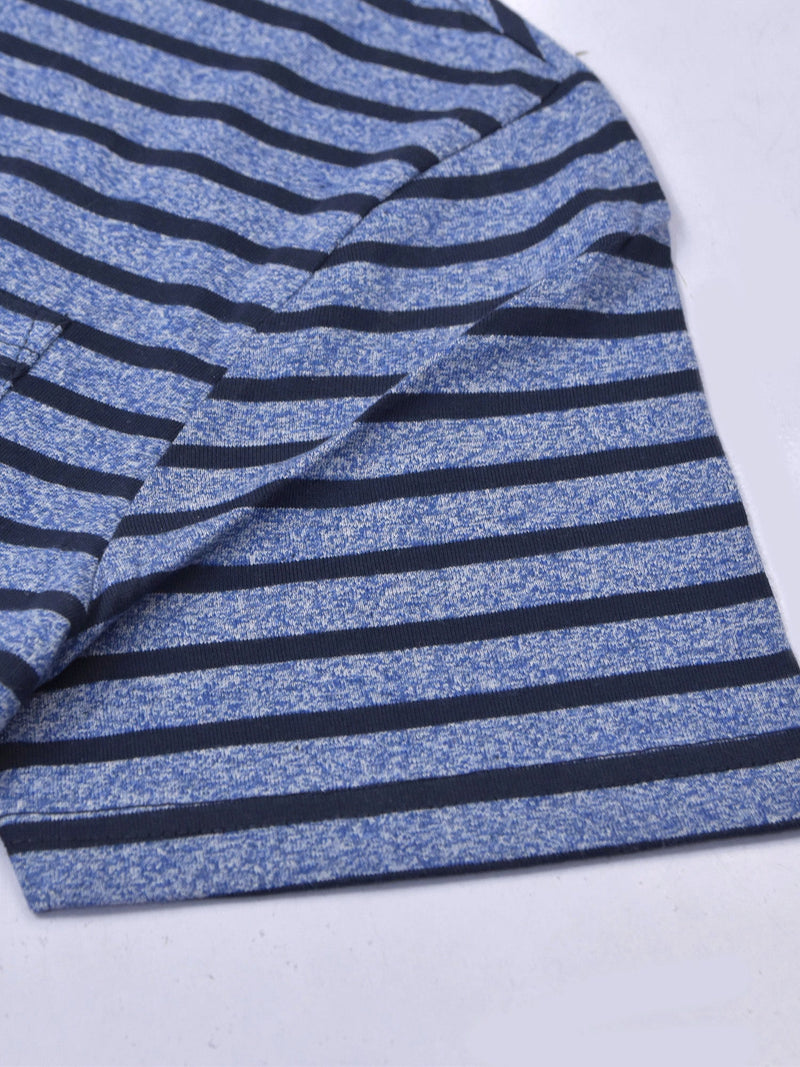 Summer Tee Shirt For Men-Blue Melange with Stripe-LOC05