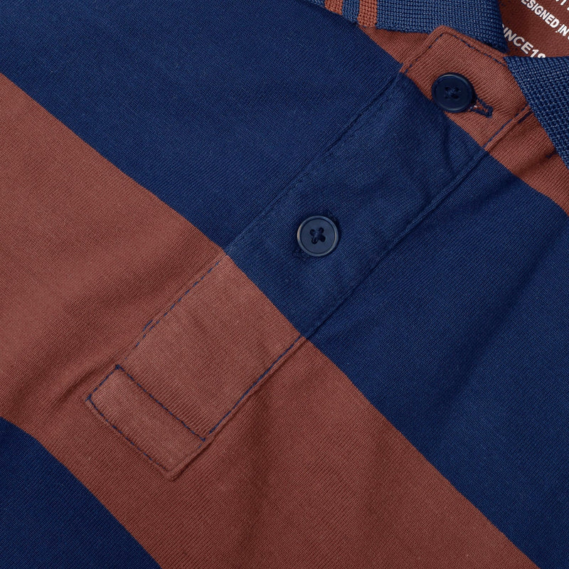 Summer Polo Shirt For Men-Navy & Brown Stripe-LOC00151