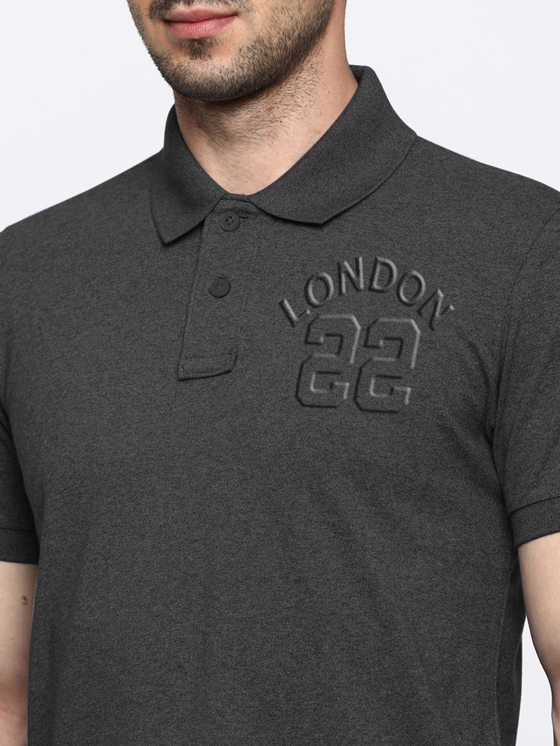 Summer Polo Shirt For Men-Charcoal Melange-LOC00146