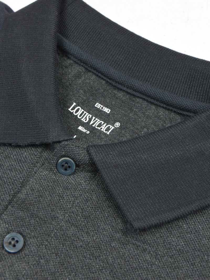 Summer Polo Shirt For Men-Charcoal Melange With White-LOC0046