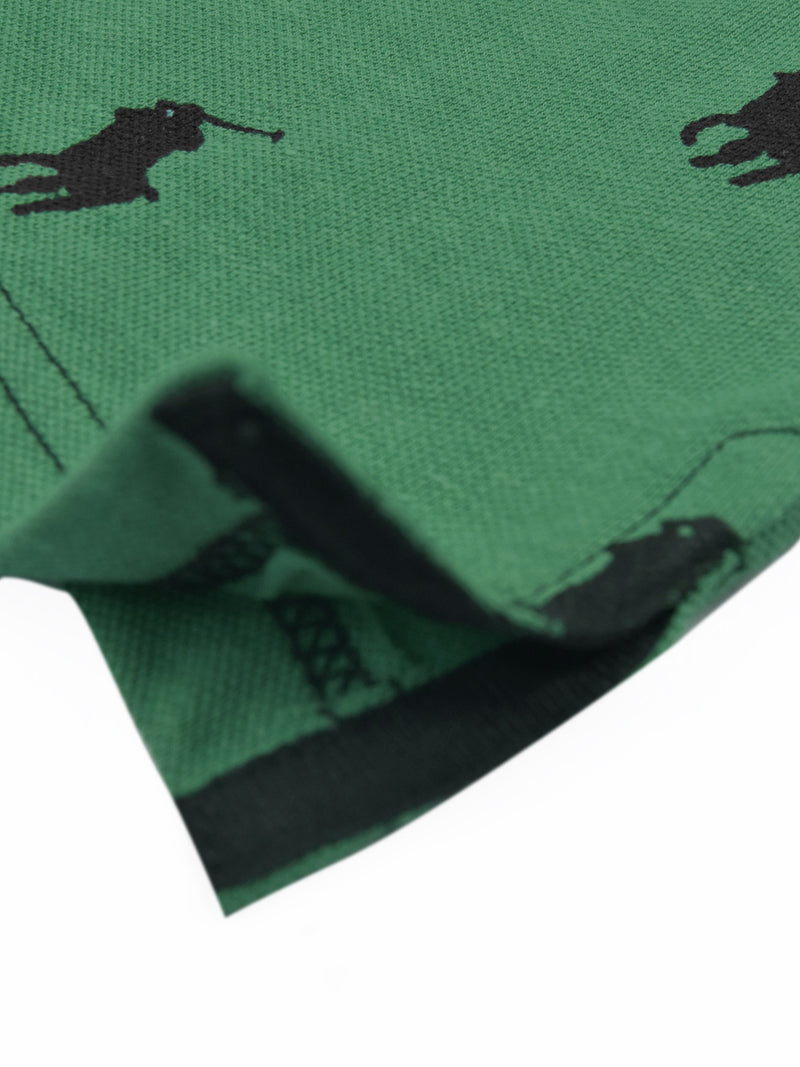 Summer Polo Shirt For Men-Green Melange with Allover Print-LOC0038