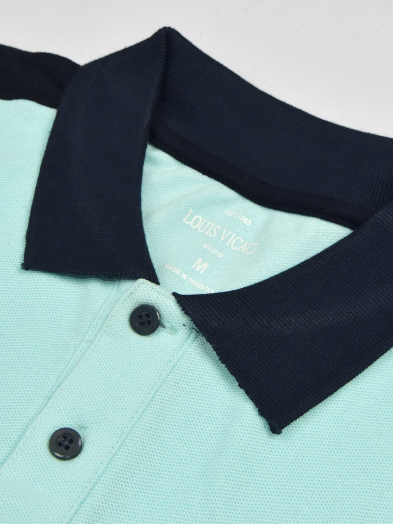 Summer Polo Shirt For Men-Cyan With White-LOC0045