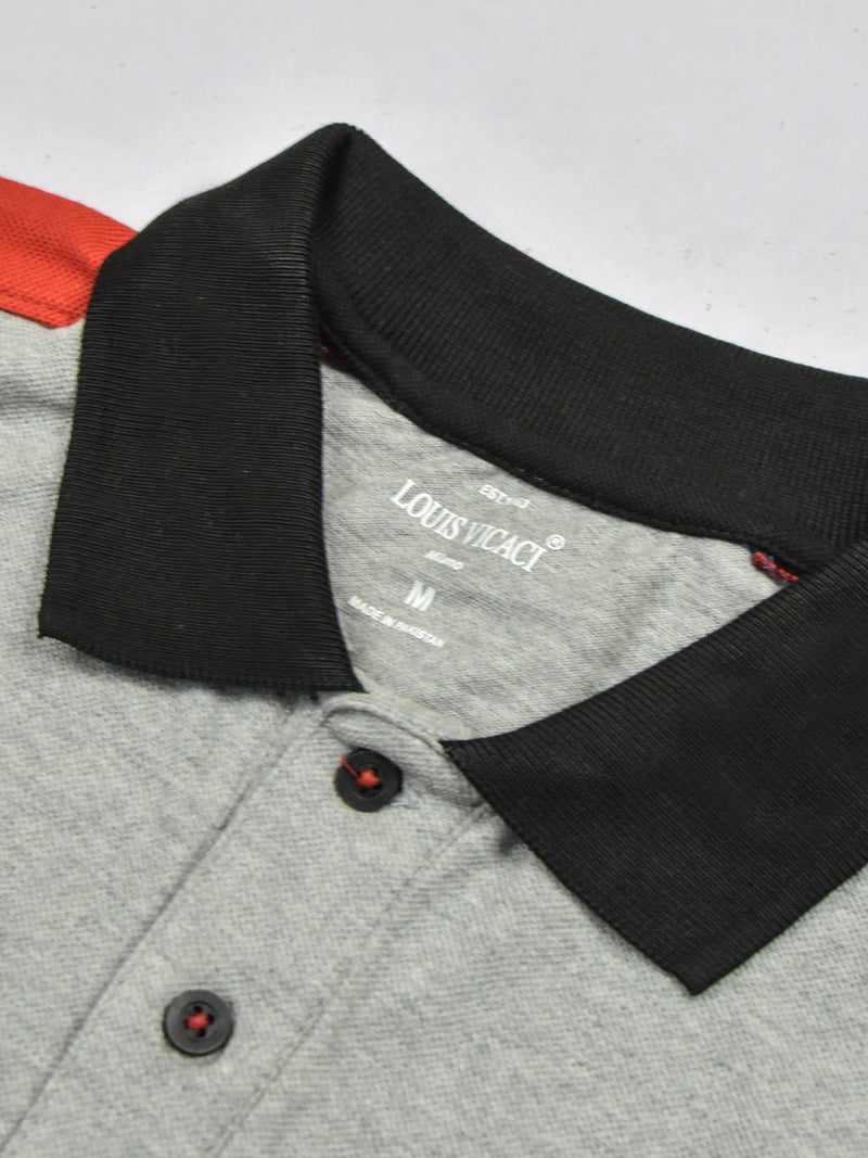 Summer Polo Shirt For Men-Grey With Black & Orange-LOC0038