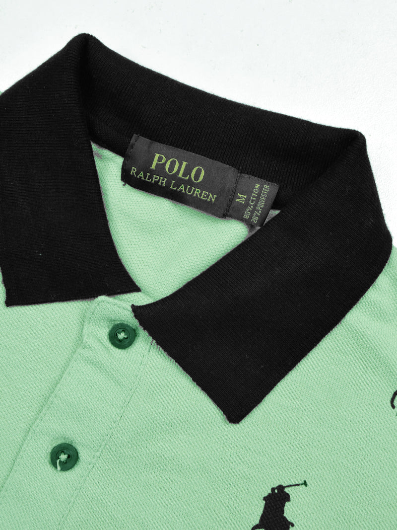 Summer Polo Shirt For Men-Light Green with Allover Print-LOC0045