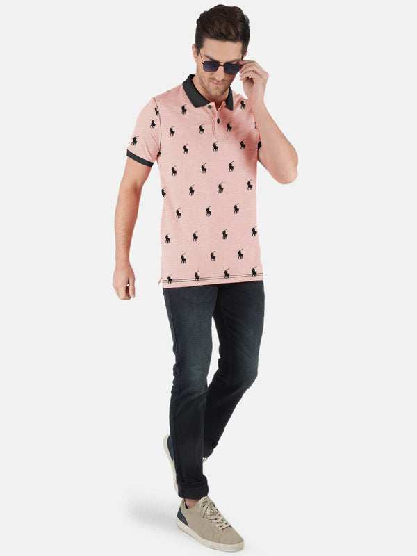 Summer Polo Shirt For Men-Light Pink Melange-LOC0069