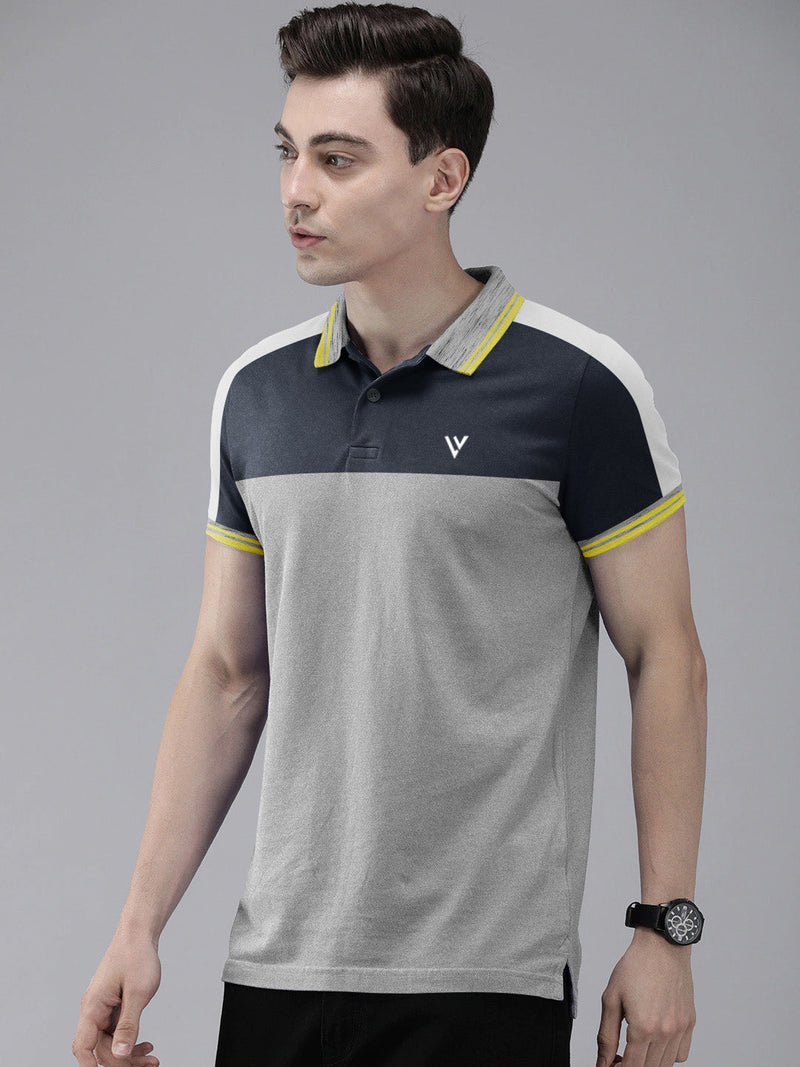 Summer Polo Shirt For Men-Navy With Grey & White-LOC0039