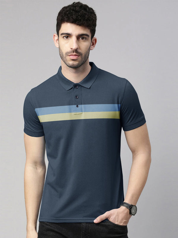 Summer Polo Shirt For Men-Navy With Panels-LOC0081